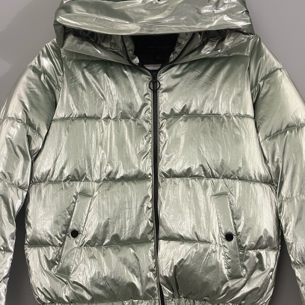 Marc New York Metallic Shiny Green Hooded Puffer Jacket XS NWT - Picture 2 of 10